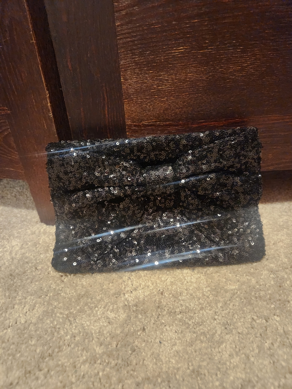 Charming Charlie Black Sequin Bow Clutch